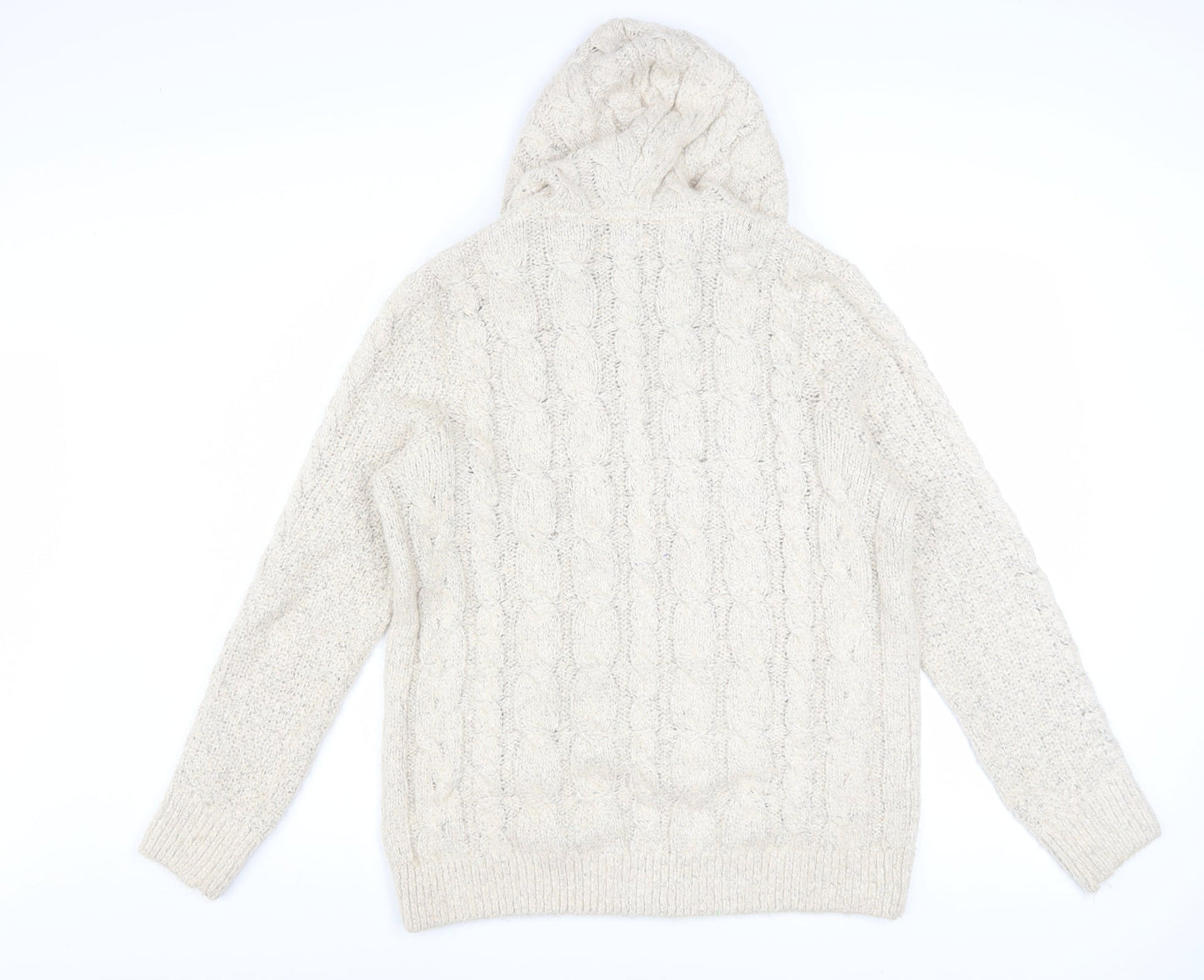 Fat Face Women’s Beige Cable Knit Hooded Zip Jumper UK 14