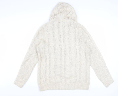 Fat Face Women’s Beige Cable Knit Hooded Zip Jumper UK 14