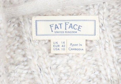 Fat Face Women’s Beige Cable Knit Hooded Zip Jumper UK 14
