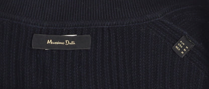 Massimo Dutti Men's Blue Cotton Collared Ribbed Jumper Size M