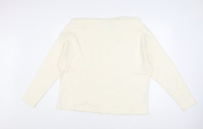 ASOS DESIGN Women Ivory Boat Neck Long Sleeve Pullover Jumper Size S