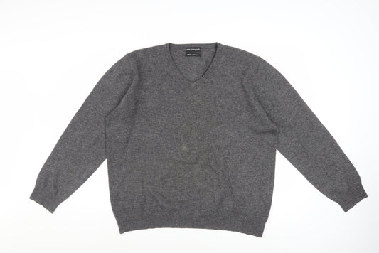 Marks and Spencer Mens Grey Cashmere V-Neck Jumper Size L
