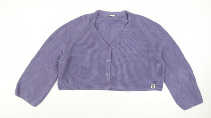 Lucy & Yak Women's Purple Cotton Knit V-Neck Cardigan XL