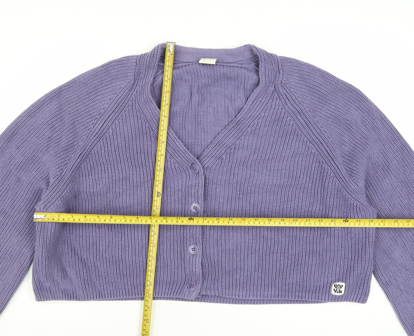 Lucy & Yak Women's Purple Cotton Knit V-Neck Cardigan XL