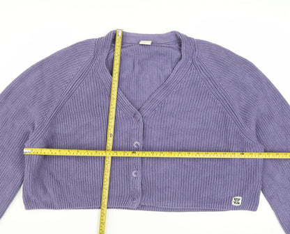 Lucy & Yak Women's Purple Cotton Knit V-Neck Cardigan XL