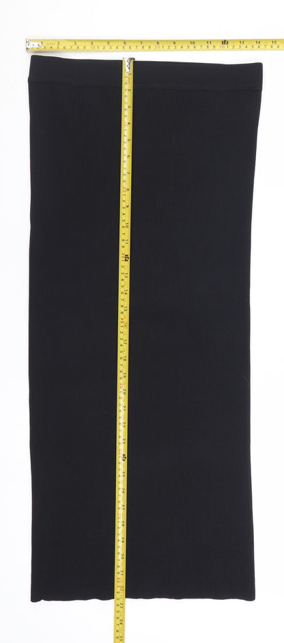 ZARA Women Black Size 12 Knit Pencil Skirt Stretch Workwear