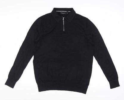 Brave Soul Men's Black Collared Zip Cotton Jumper Size L