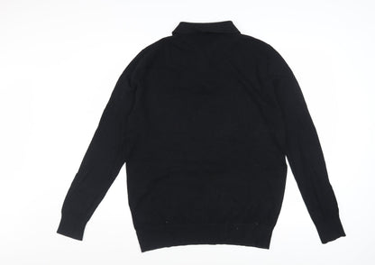 Brave Soul Men's Black Collared Zip Cotton Jumper Size L