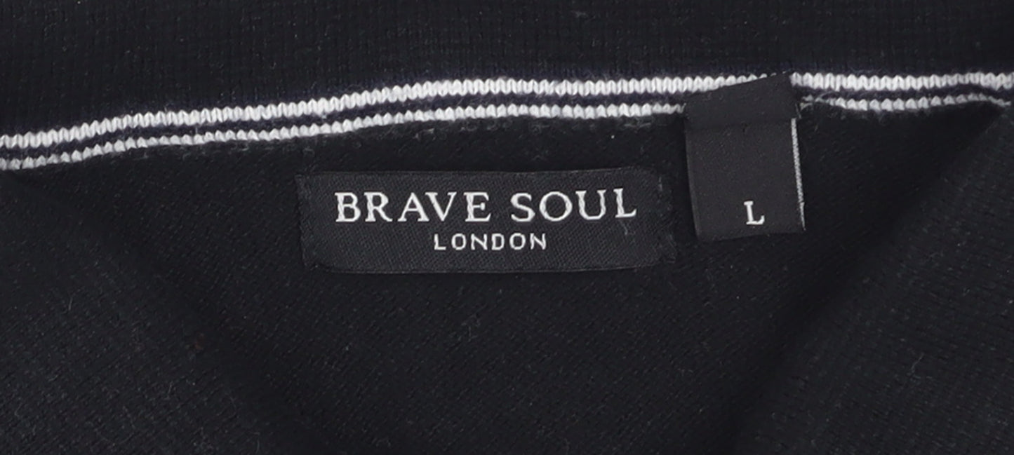 Brave Soul Men's Black Collared Zip Cotton Jumper Size L