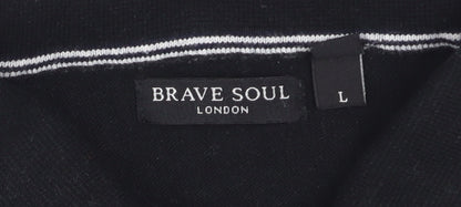 Brave Soul Men's Black Collared Zip Cotton Jumper Size L