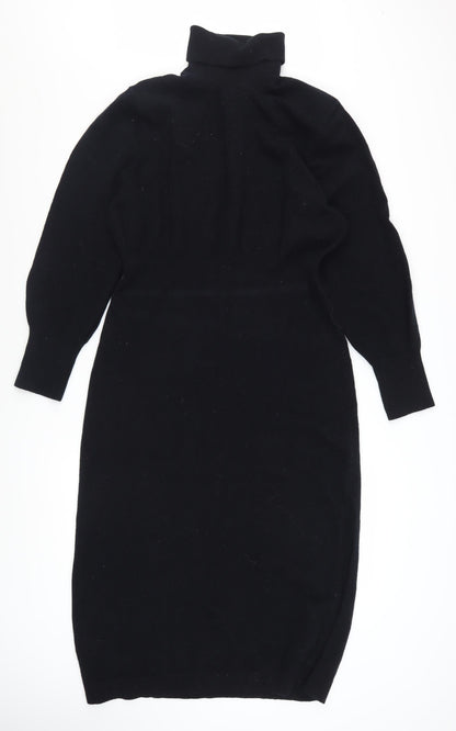& Other Stories Women Black Wool Roll Neck Midi Bodycon Dress L