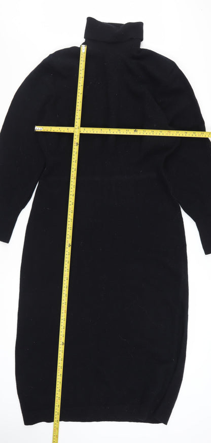 & Other Stories Women Black Wool Roll Neck Midi Bodycon Dress L