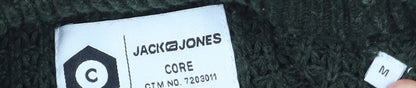 Jack & Jones Men's Green Chunky-Knit Cotton Acrylic Crew Neck Jumper M
