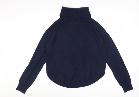 White Stuff Women Blue Roll Neck Merino Wool Pullover Jumper UK 12
