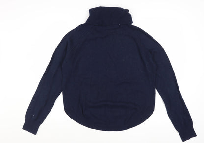 White Stuff Women Blue Roll Neck Merino Wool Pullover Jumper UK 12