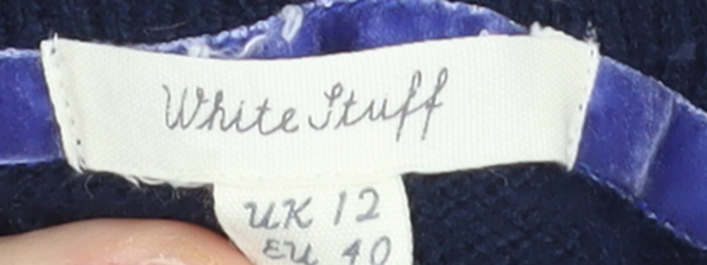White Stuff Women Blue Roll Neck Merino Wool Pullover Jumper UK 12