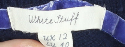 White Stuff Women Blue Roll Neck Merino Wool Pullover Jumper UK 12