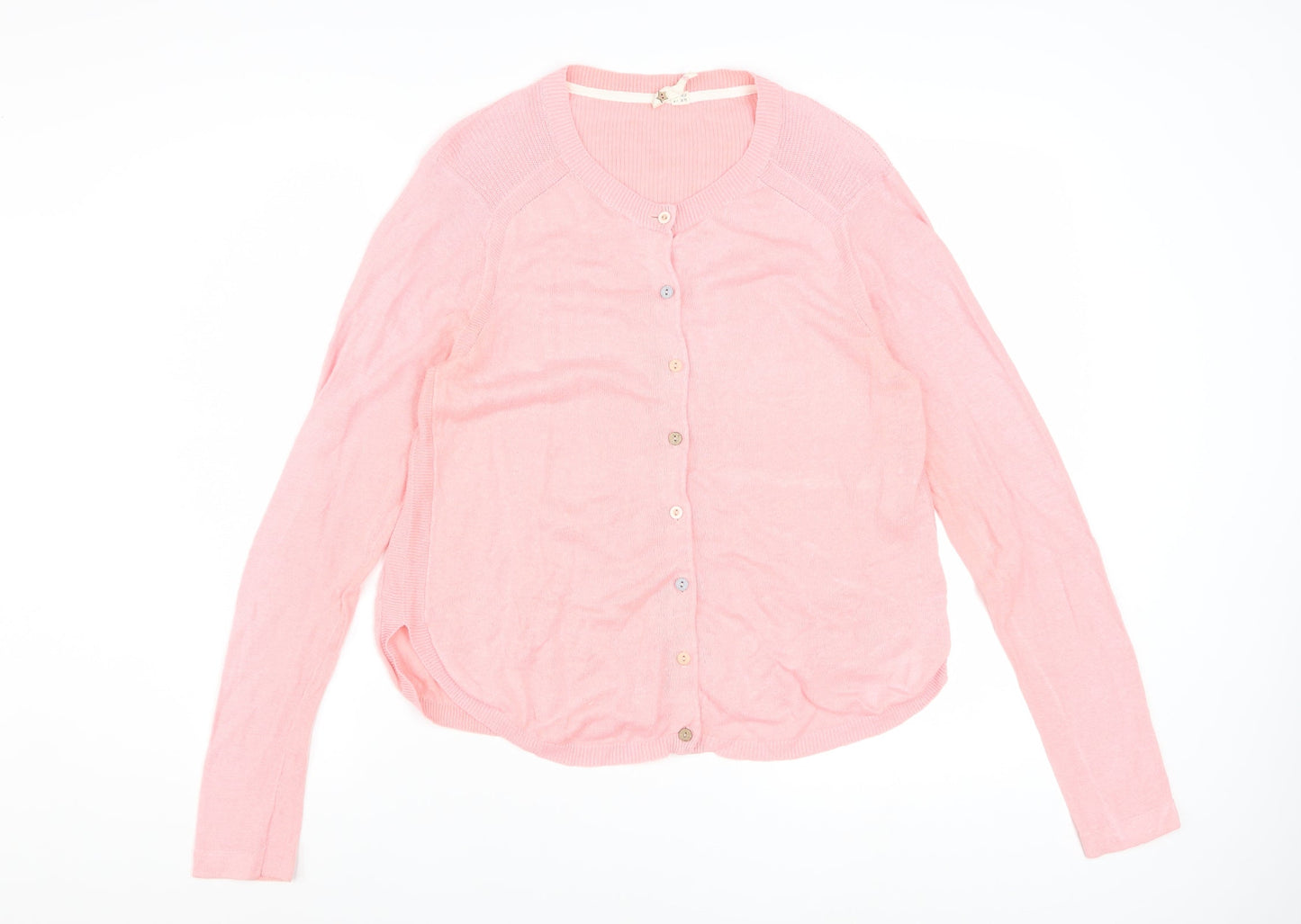 White Stuff Womens Pink Linen Blend Crew Neck Cardigan Size 14