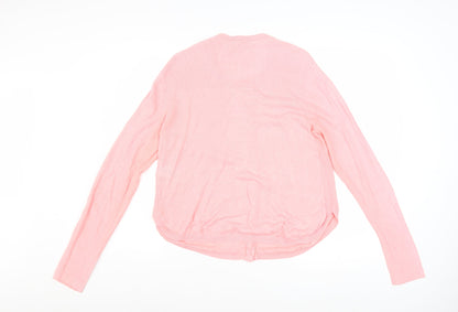 White Stuff Womens Pink Linen Blend Crew Neck Cardigan Size 14