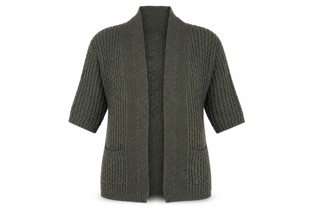 FatFace Women's Green Chunky Knit Open Cardigan Size 12