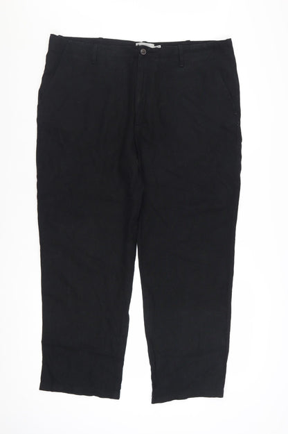 Marks and Spencer Men's Black Linen Blend Chino Trousers 38W 29L
