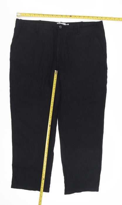 Marks and Spencer Men's Black Linen Blend Chino Trousers 38W 29L