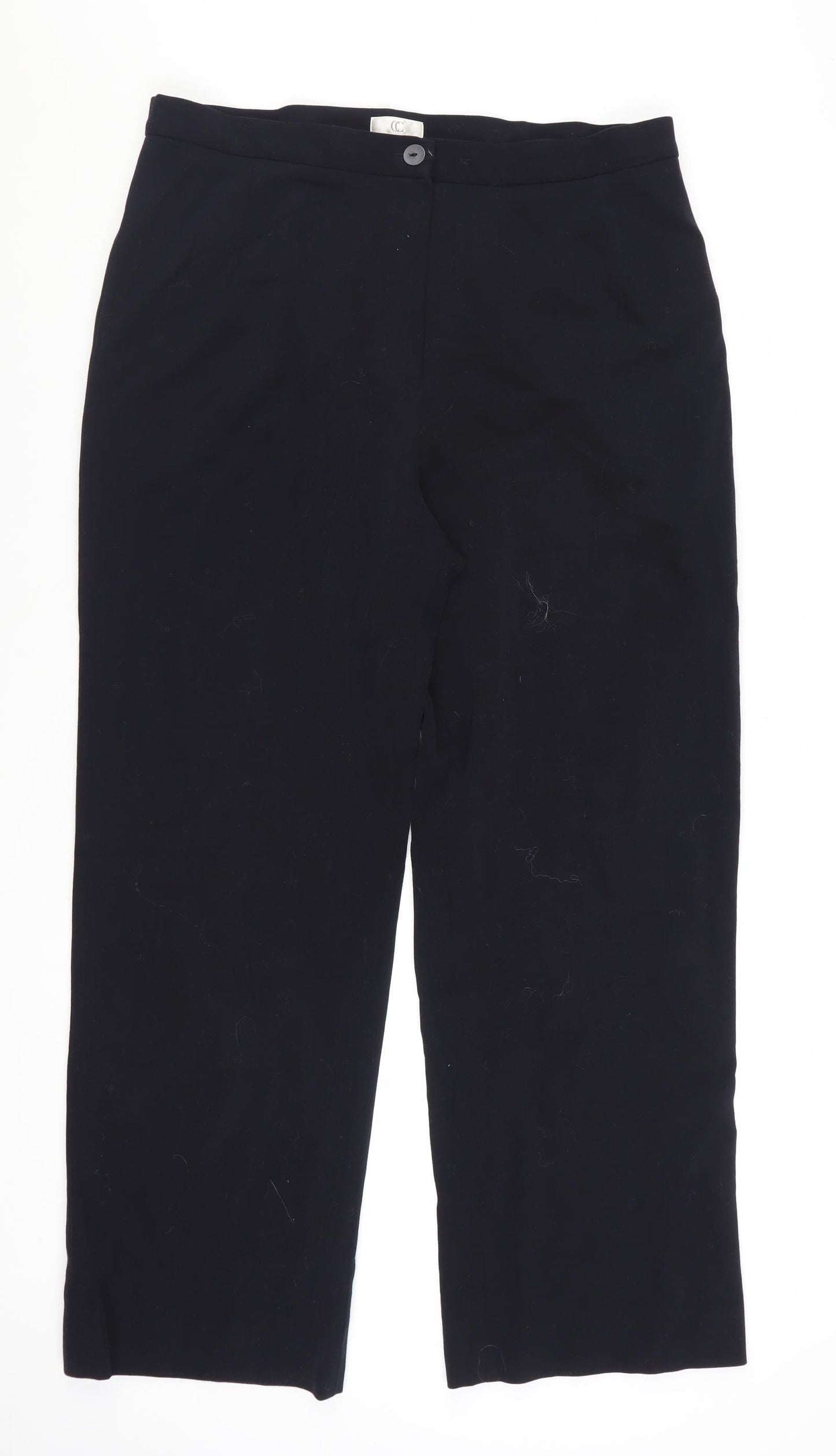 CC Women Black Wool Blend Mid Rise Straight Leg Trousers Size 16