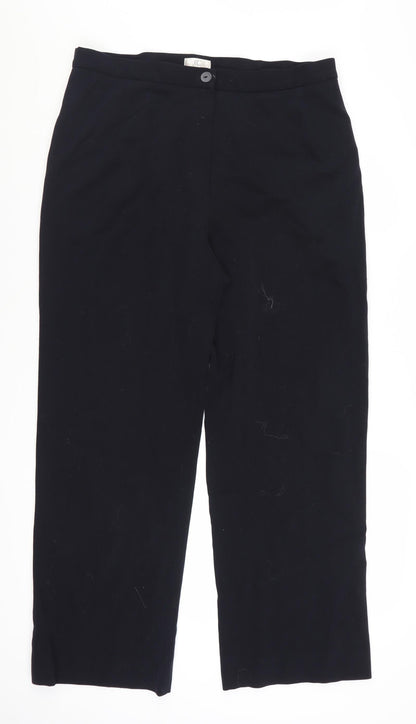 CC Women Black Wool Blend Mid Rise Straight Leg Trousers Size 16