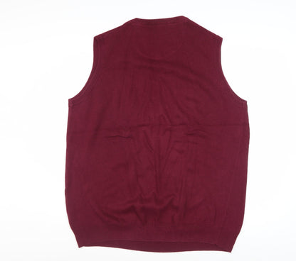 Atlantic Bay Men's Red Cotton V-Neck Sleeveless Jumper Vest L