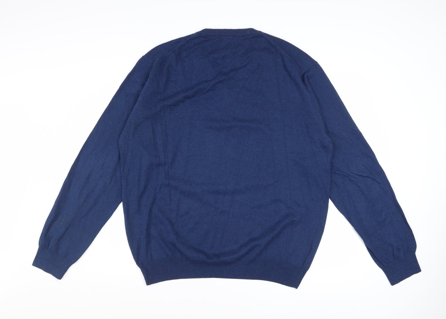 Gant Men's Blue V-Neck Cotton Wool Pullover Jumper XL