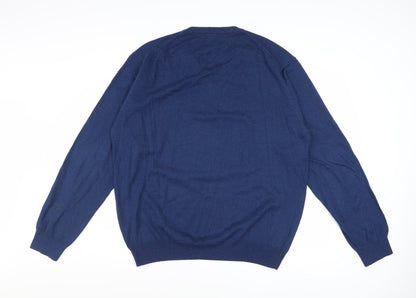 Gant Men's Blue V-Neck Cotton Wool Pullover Jumper XL