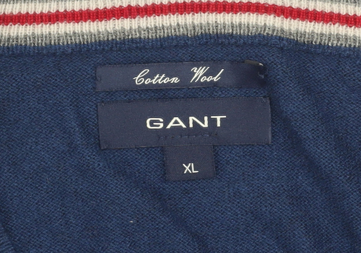 Gant Men's Blue V-Neck Cotton Wool Pullover Jumper XL