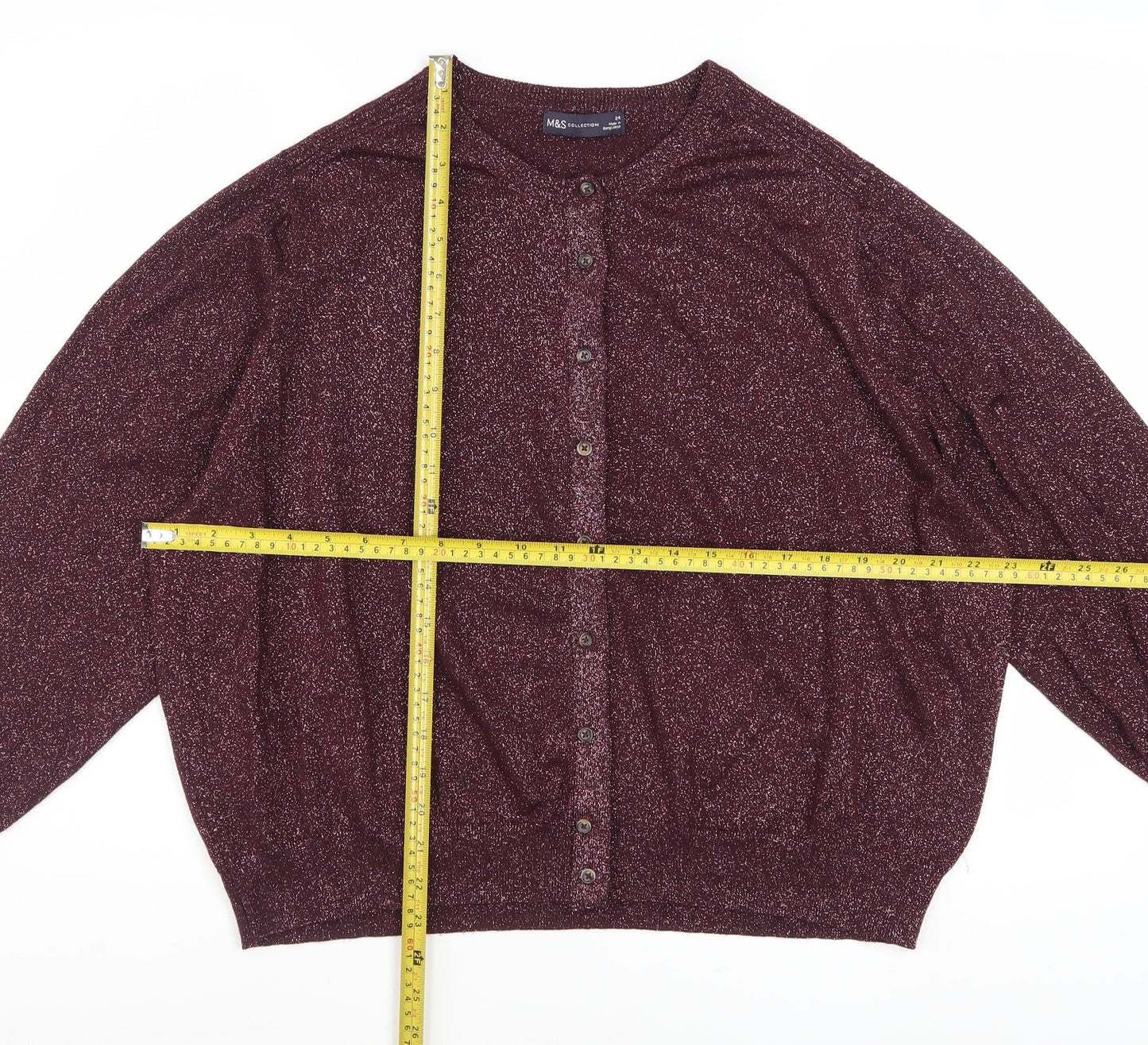 Marks and Spencer Women Purple Size 24 Glitter Cardigan Jumper