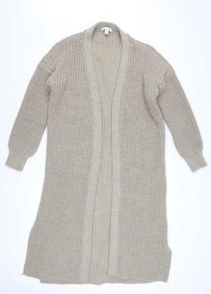 Topshop Women Beige Chunky Knit Longline Open Cardigan XS