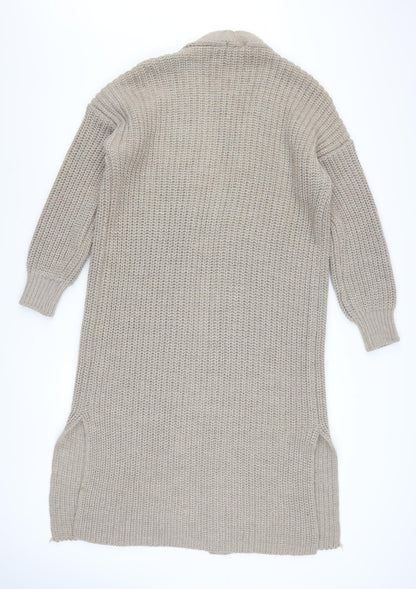 Topshop Women Beige Chunky Knit Longline Open Cardigan XS
