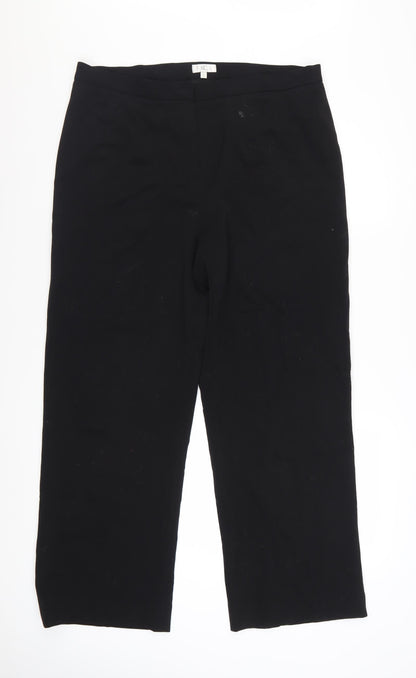 CC Women Black Wool Blend Stretch Straight Leg Trousers Size 16