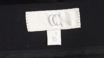 CC Women Black Wool Blend Stretch Straight Leg Trousers Size 16