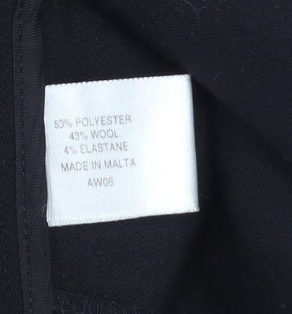 CC Women Black Wool Blend Stretch Straight Leg Trousers Size 16