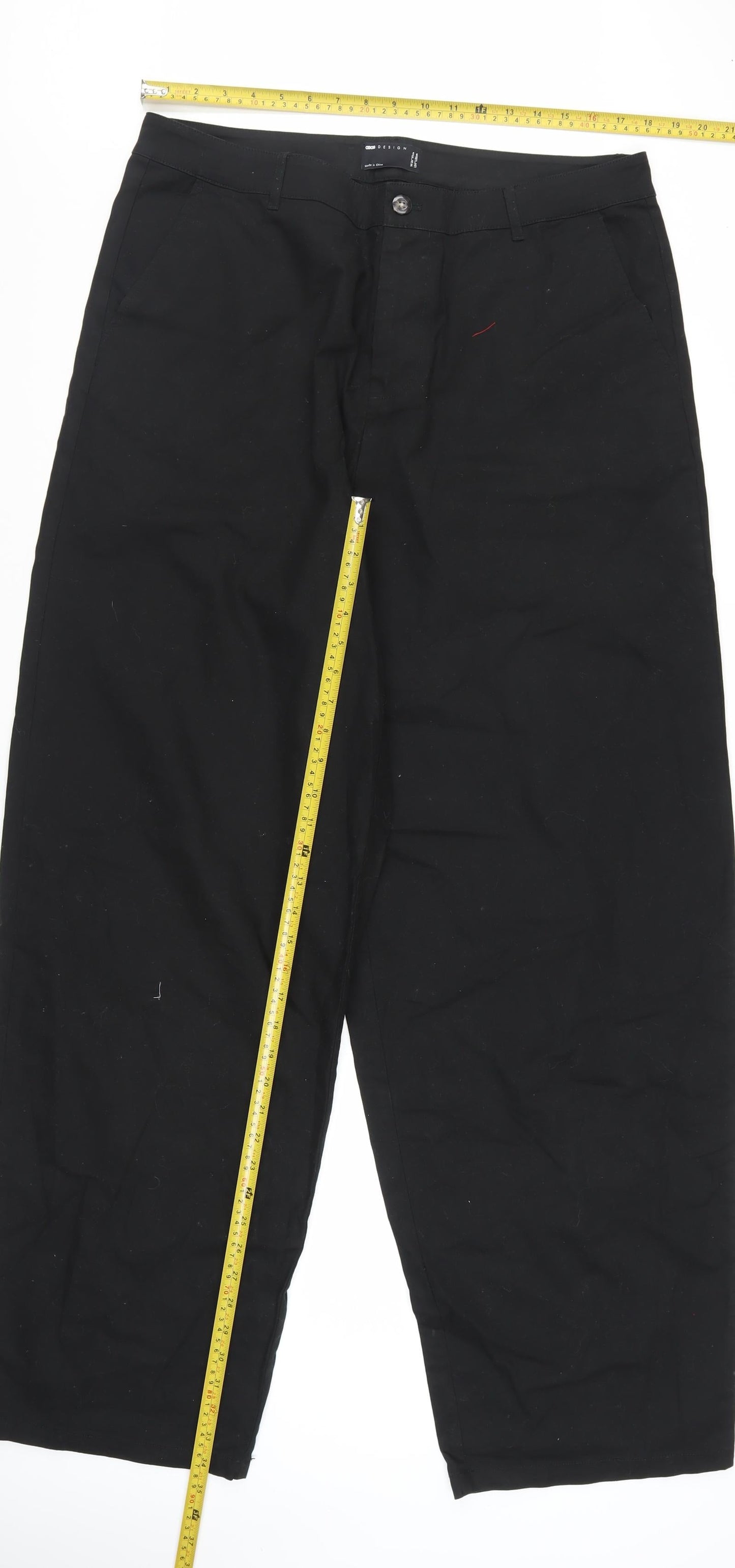ASOS Design Men's Black Chino Trousers 36W 34L Cotton Blend