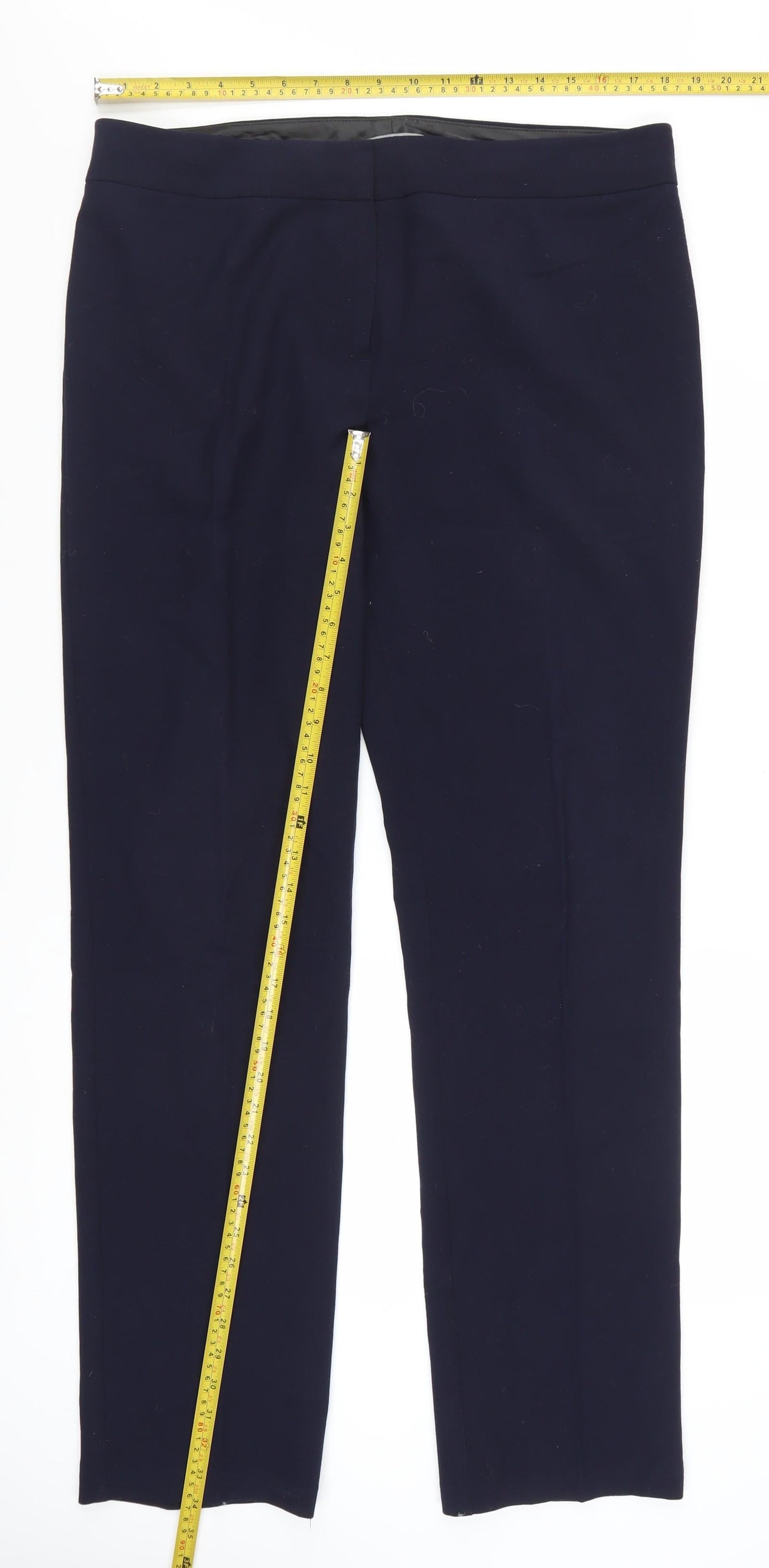 Marks and Spencer Womens Navy Stretch Trousers Size 16 Long