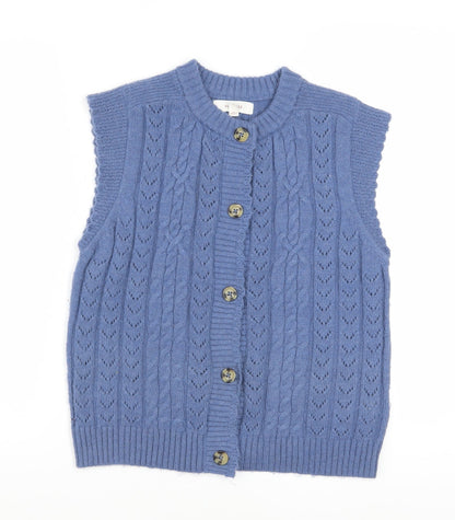 Marks and Spencer Women Blue Cable-Knit Sleeveless Cardigan Size 12