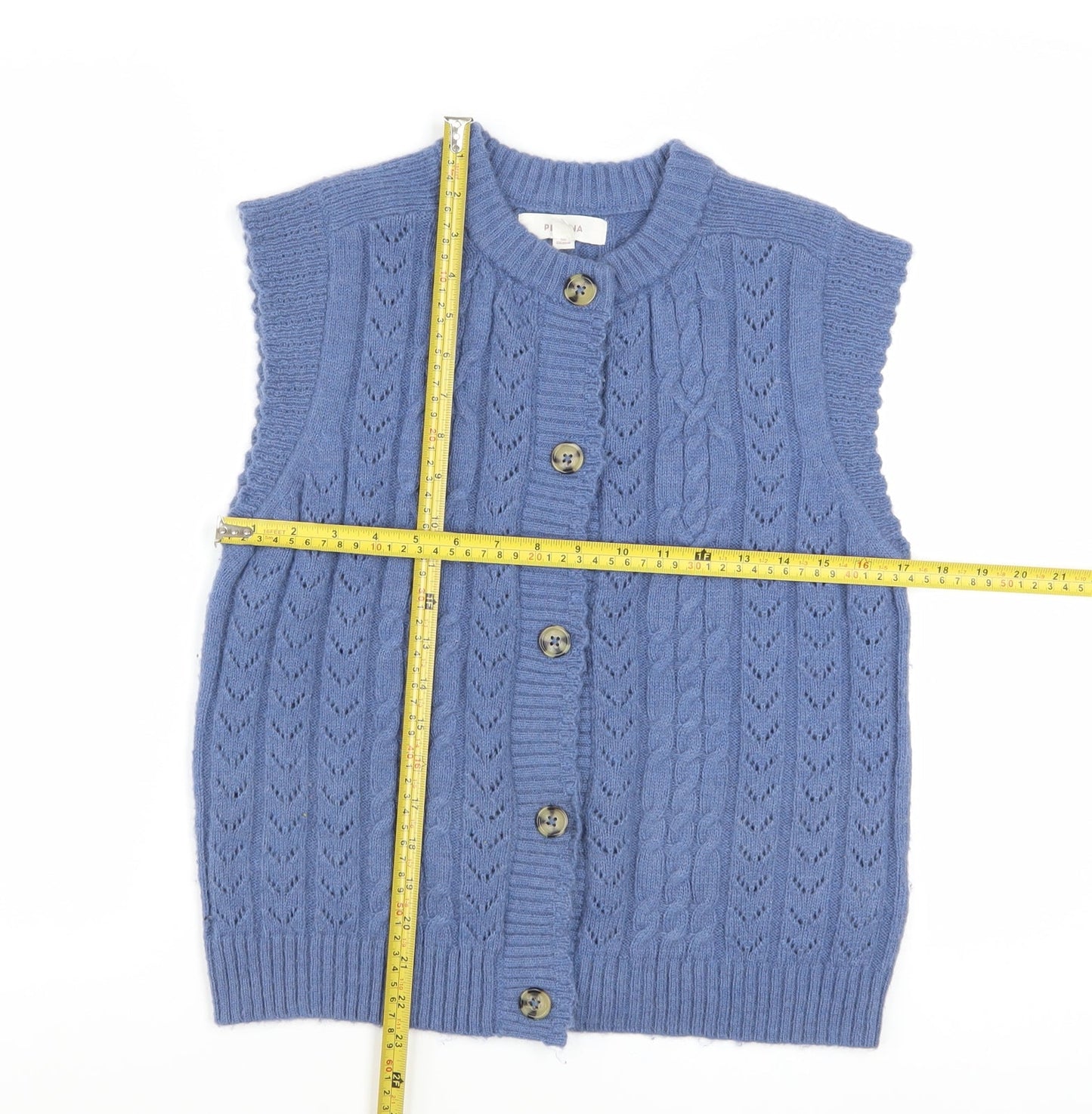 Marks and Spencer Women Blue Cable-Knit Sleeveless Cardigan Size 12