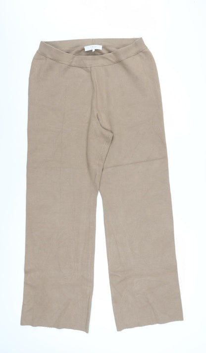 Yaya Women Beige Wide-Leg Knit Stretch Trousers Size L