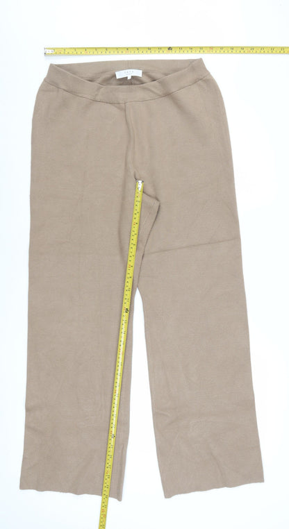 Yaya Women Beige Wide-Leg Knit Stretch Trousers Size L