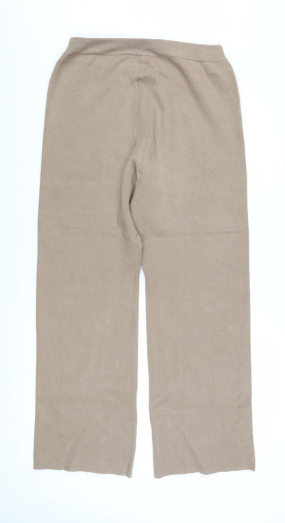 Yaya Women Beige Wide-Leg Knit Stretch Trousers Size L