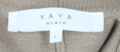 Yaya Women Beige Wide-Leg Knit Stretch Trousers Size L