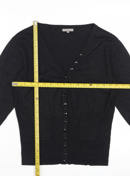 John Lewis Women Black Lurex Knit Cardigan L V-Neck Button Detail