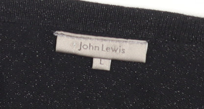 John Lewis Women Black Lurex Knit Cardigan L V-Neck Button Detail
