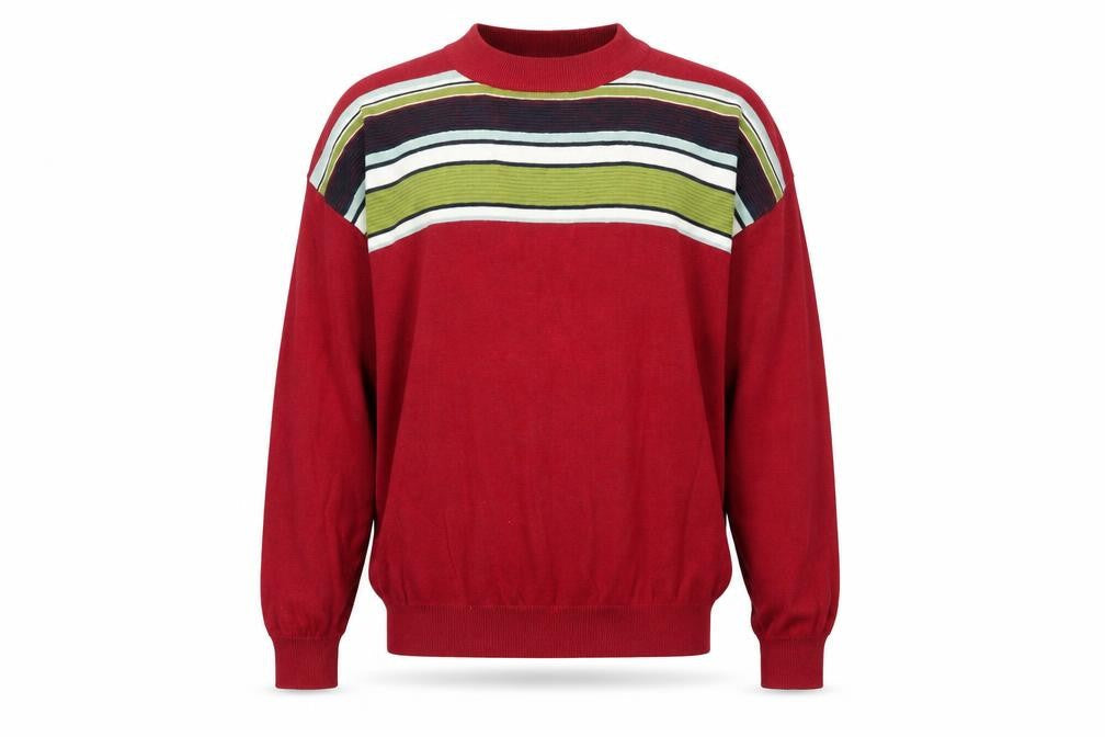 Clothes Men's Red Striped Cotton Crew Neck Pullover Jumper L