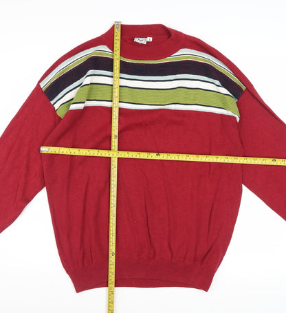 Clothes Men's Red Striped Cotton Crew Neck Pullover Jumper L